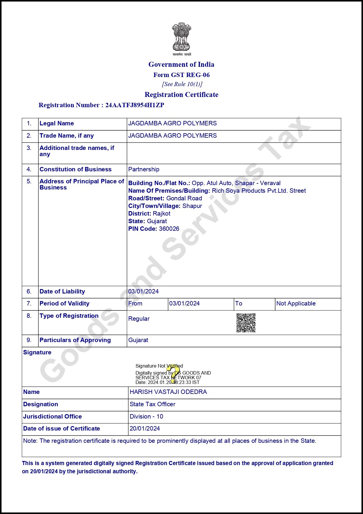 GST Registration Certificate